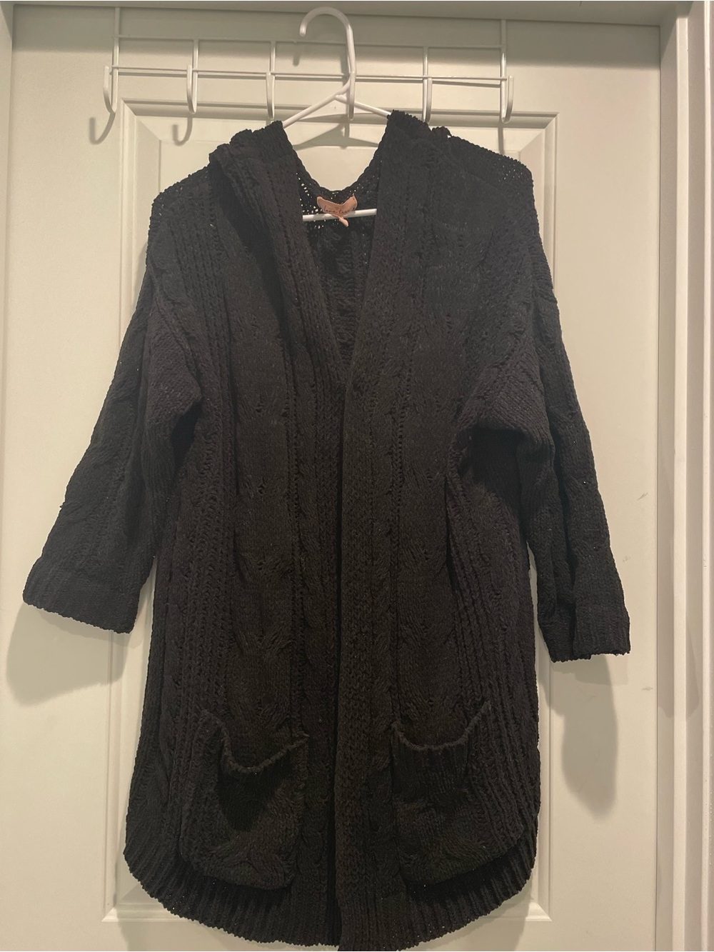 Love Tree Black Hooded Cable Knit Cardigan